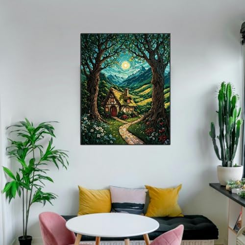ldazao Landscape Framed Paint by Numbers Kit for Adults Beginner Moon Forest Adult Paint by Number Artist Kits On Canvas DIY Oil Painting Kits for Gift Wall Decor 9.5x12 Inch
