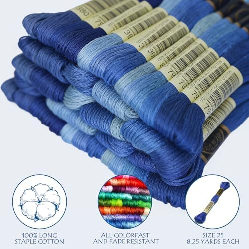 Premium Rainbow Color Embroidery Floss - Cross Stitch Threads - Friendship Bracelets Floss - Crafts Floss - 14 Skeins Per Pack Embroidery Floss, Royal Blue Gradient