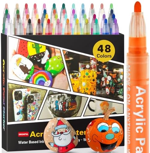 Droaful Acrylic Paint Pens Markers,48 Colors Waterproof Paint Pens