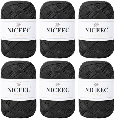 NICEEC 6 Skeins Soft Tape Yarn-Black