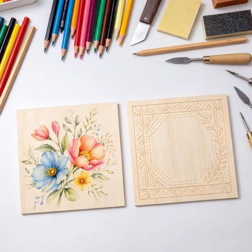 Blisstime 16PCS 6x6 Inch Wood Squares Unfinished Square Wood Pieces for Crafts,Painting, Writing, DIY Supplies, Engraving and Carving, Home Decorations (6x6 Inch 16Pcs)