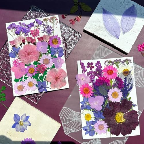 MIKIYA 54Pcs Purple Pressed Dried Flowers for Resin, Real Natural Bulk Assorted Dry Floral Leaves for DIY Art Crafts, Epoxy Molds, Jewelry, Soap, Candle Making, Nails Decors
