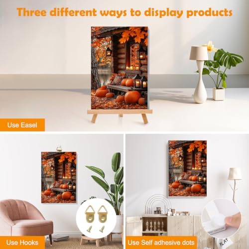 MOGTAA Fall Pumpkin Paint by Numbers Kit for Adults Beginners with Frame, Autumn Adult Paint by Number Kits on Canvas with Easel, Easy DIY Landscape Oil Painting Kits for Home Decor, 8x12in
