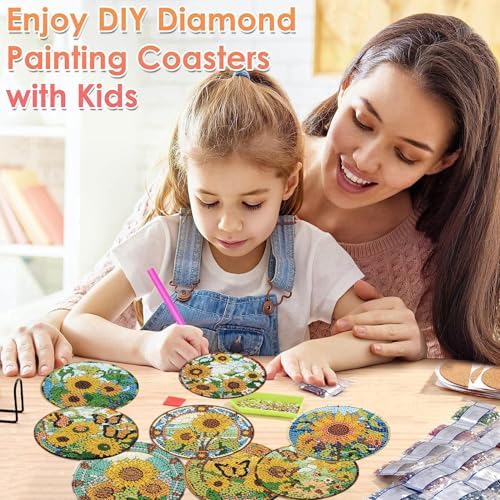 ijbnhd 8 Pcs Sunflower Diamond Art Coasters Kit Diamond Painting Coasters
