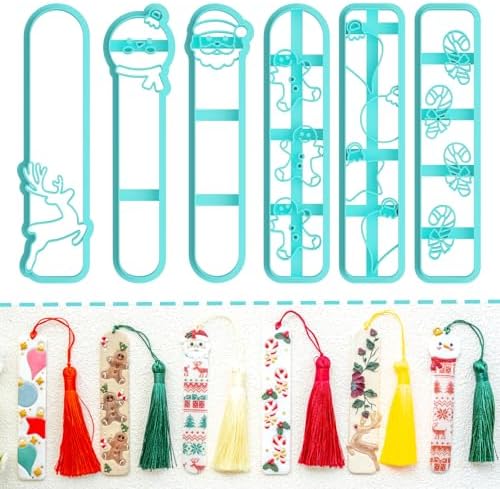 Tainsky 6 Shapes Christmas Bookmarks Polymer Clay Cutters, New Years Winter Bookmark Creator for Polymer Clay Tools