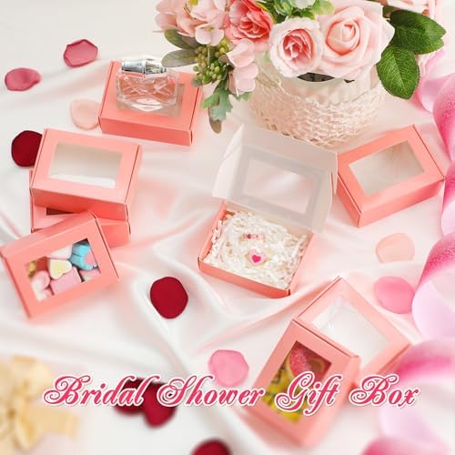 Zonon 60 Pcs Soap Boxes for Homemade Packaging, Mini Kraft Boxes with Window for Bakery Candy Soap Making Gift Packaging, 3.7x2.6x1.4 Inch (Pink)