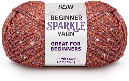 HEJIN120g Laser Red Sparkle Yarn for Crocheting and Knitting
