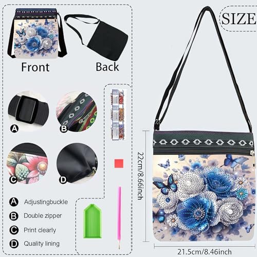 LSQFS 5D DIY Diamond Painting Crossbody Bag, PU Leather Butterfly Purse, Diamond Art Kits for Adults, Art Bag, Craft Kits for Adults Women, Creative Handmade Gift