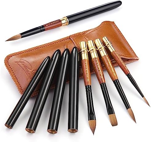 Sable Travel Watercolor Brushes, Fuumuui 4pcs Elegant Sable Travel Brushes Travel Watercolor Kit with Leather Pouch Perfect for Watercolor Gouache Ink Painting