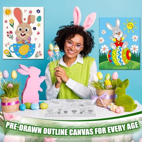 Sherr 20 Pcs Stretched Pre Drawn Canvas Afro Queen Black Art for Painting for Adults Outline Pre Drawn Stretched Cotton Canvas to Paint Party Set, 8 x 10''(Easter)