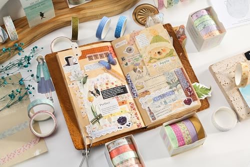 Colorful Pattern Washi Tape Set - 20 Rolls Cute Adhesive Tapes Pastel Arts Decorative Masking Tape Sets for Craft, Kids, Scrapbook, DIY, Gift Wrapping (Fresh Nature)