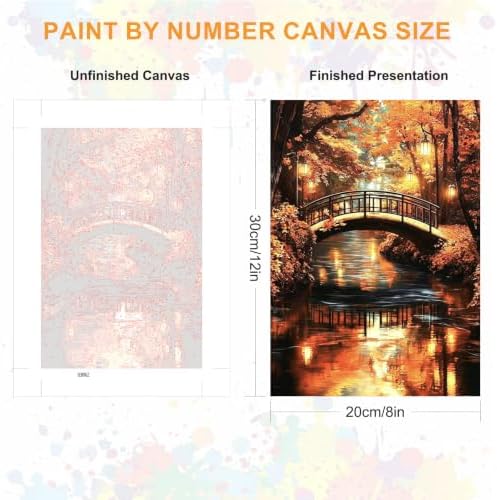 SENQAO Landscape Paint by Numbers Kit for Adults Beginner, Fall Maple Leaf Bridge Adult Paint by Number Kits on Canvas, DIY Acrylic Oil Easy Painting by Numbers for Home Wall Decor 8X12 inch