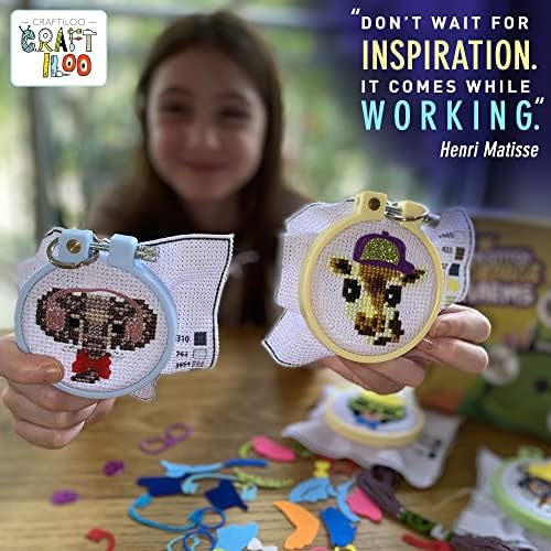 Safari Cross Stitch Kits for Kids - 5 Stamped Beginner Needlepoint Sets