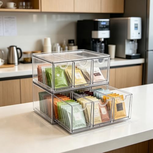 Prsildan Tea Bag Organizer K Cup Holder Drawer Coffee Pods Storage, 2 Pack
