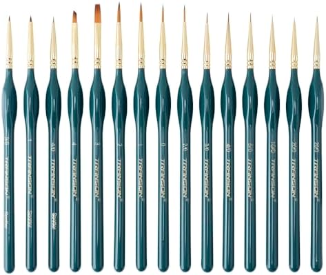 Transon Extra Fine Tip Detail Brushes 15Pcs for Model Miniature Painting and Acrylic Watercolor Painting