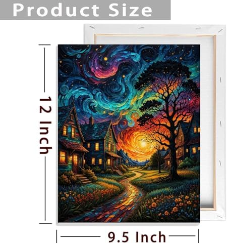 ldazao Framed Starry Paint by Numbers Kit for Adults, Country Night Paint by Number Artist Kits for Beginner Moon for Gift Home Wall Decor 9.5x12 Inch