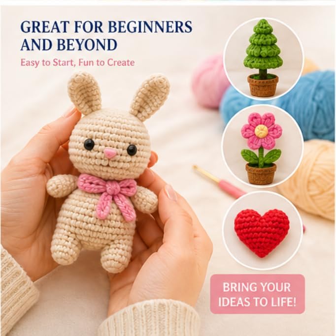Crochet Kit Set with Portable Travel Bag, 9 Ergonomic Soft Handle Hooks (2.0-6.0mm), 5 Yarn Balls, Stitch Markers, for Beginners (Grey)