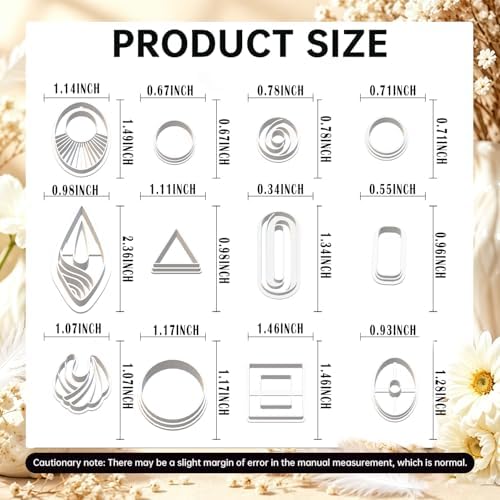 12Pcs Polymer Clay Earring Cutters Set, Modern Geometric Shapes Clay Cutters for Polymer Clay Jewelry Making, Minimalist Earring Cutters with Fan Teardrop Square Triangle Oval Shapes