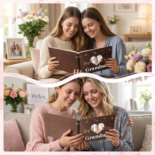 CY2SIDE Best Grandma Ever Album Scrapbook - Mother’s Day Wooden Scrapbook Craft Kit, DIY Photo Memories Book with 30 Pages Birthday Gift for Mother’s Day, DIY Handmade Scrapbook Gift for Grandmother