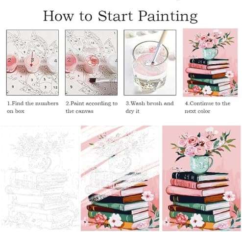 ZRIZQ Paint by Numbers Kit for Adults Beginner,Books Flowers,16x20