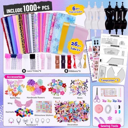 Fashion Designer Kits for Girls with 6 Mannequins, 800+ Crafts Kit for Kids