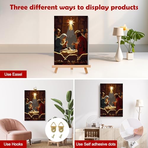 MOGTAA Christmas Paint by Numbers Kit for Adults Beginners with Frame, Jesus Nativity Adult Paint by Number Kits on Canvas with Easel, Easy DIY Oil Painting Kits for Home Decor, 8x12in