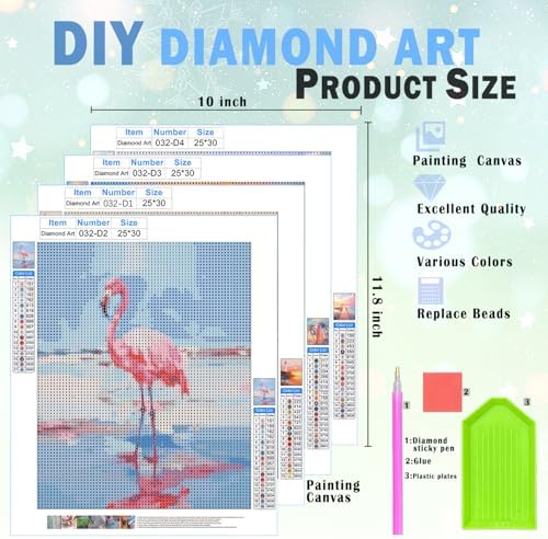 XUNLURY Pastel Nautical Coastal Diamond Art Kits 4 Pcs, Tropical Beach Sunset Flamingo Diamond Painting Kits for Adults Girls Beginners, Full Drill Diamonds Dots for Home Decor, 9.8x11.8 Inch