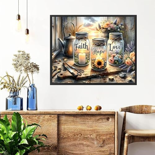xackcme Faith, Hope, Love Paint by Numbers for Adults with Framed Canvas