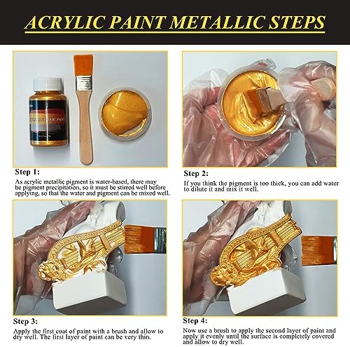 Acrylic Paint Metallic, 3pcs 13.5oz(375g) Gold & Silver & Bronze Leaf Paint