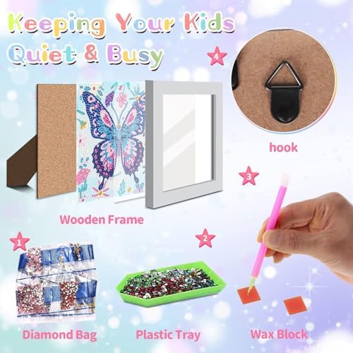 Butterfly Diamond Art Painting Kits for Kids with Frame Ages 6-12 (7x7 in)