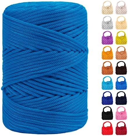 Polyester Macrame Cord 3mm x 185yards, Braided Macrame Cord, Crochet Bag Polyester Yarn for Crocheting, Bag, Wall Hangings, Rug, DIY Crafts (Lake Blue)