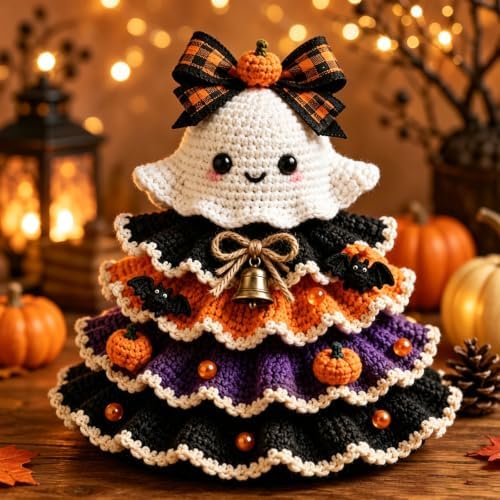 Halloween Crochet Tabletop Decor DIY Kit, Crochet Animal Halloween Tree DIY Craft Kit with Pumpkin Cow Character, Handmade Creative Holiday Craft Set for Adults, Gift for Craft Lovers，Owl