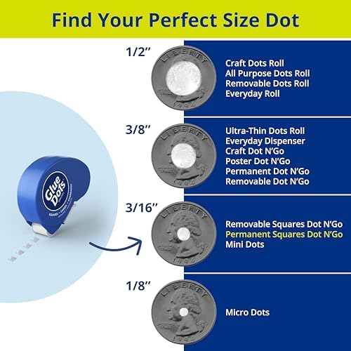 Glue Dots, Glue Squares Dot N' Go Dispenser, Double-Sided, 3/16", 450 Dots, Permanent, DIY Craft Glue Tape, Sticky Adhesive Glue Points, Liquid Hot Glue Alternative, Clear