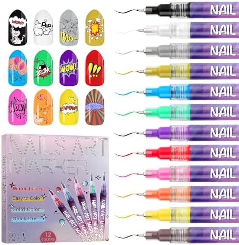 12 Color Nail Art Markers Kalolary Nail Art Pens Quick Dry Nail Polish Pen