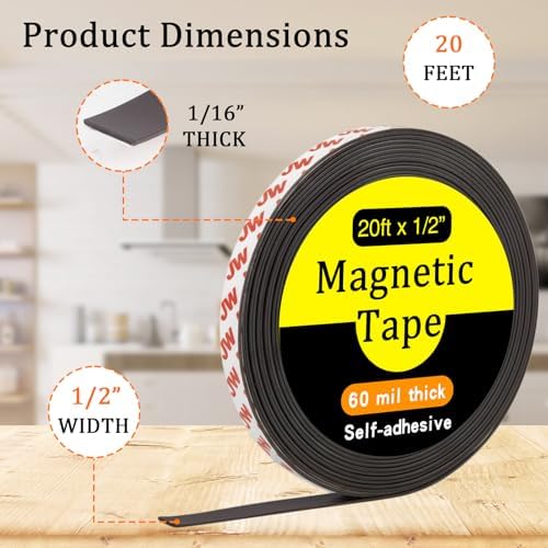 Value Pack 20FT Magnetic Tape with Adhesive Backing, Wide 1/2 Inch