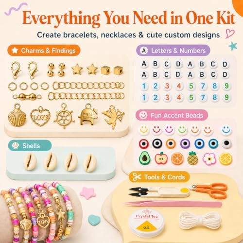 7500+Clay Beads Bracelet Making Kit for Girls- 24 Colors Heishi Beads with No Missing Letter Beads&Charms for DIY Friendship Bracelets and Jewelry Making kit,Arts and Crafts Gift for Teen Girls 6-12
