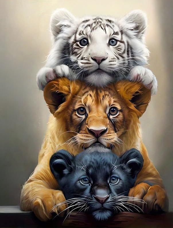 Diamond Art Kits for Adults,Three Tigers Diamond Painting Kit 11.8x15.8inch | 5D DIY Full Round Drill Paint by Diamond,Diamond Dot Gem Art Crafts,for Home Art Wall Beginners