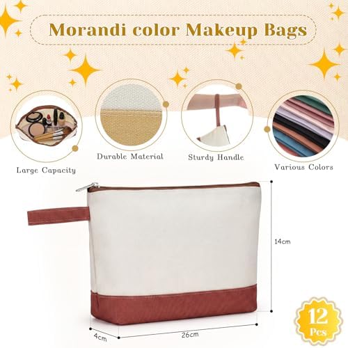 12 Pcs Blank Canvas Makeup Bags with Zipper DIY Craft Morandi Cosmetic Bags Bulk Heat Transfer Travel Toiletry Pouch for Women Colleagues Friends Christmas Vacation (Morandi)
