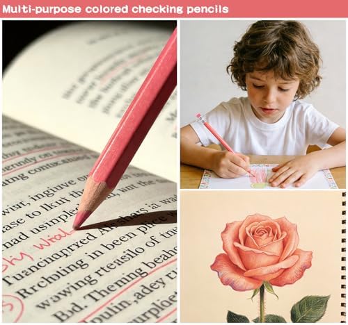Adhere 25pcs Checking Pencils Erasable colored Pencils Pre-Sharpened #2 HB,for Checking Tests Grading,Map Coloring, editing Office Favors,including a Free sharpener. (Pink Red)