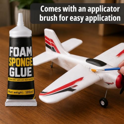120ml Clear Foam Glue Adhesive with Brush | Quick-Drying Strong Bond Glue for Foam DIY Crafts Model Making Home Repairs