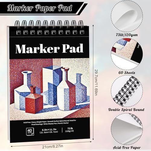 8.3 × 11.7 in Marker Paper Pad, 120gsm Bleedproof Alcohol Marker Sketchbook
