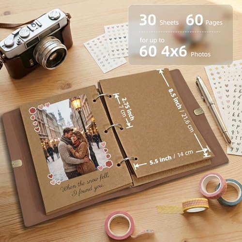 Vienrose Photo Album Scrapbook Kit, 9x6.5 Inch, 60 Pages, Dark Brown