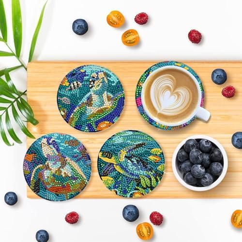 DOTSOPS 8 Pcs Ocean Diamond Art Coasters Kits for Adults with Holder 4 in