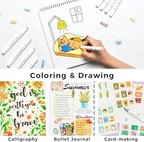 Ohuhu Adult Coloring Books Markers 60 Colors Water-based Dual Tips No Bleed