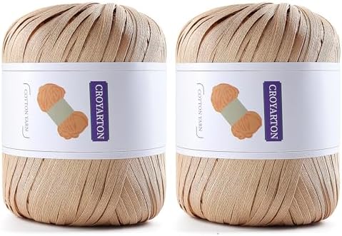 Raffia Ribbon Yarn for Crochet, Brown Cotton Yarn for Crocheting Beach Hat