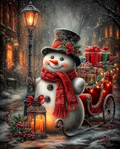 Christmas Snowman Paint by Numbers Kit for Adults Beginner (Without Frame)
