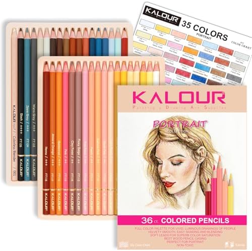 KALOUR PDAS 36 Skin Tones Colored Pencils Portrait Set Oil Based Pre-sharpened Drawing Pencils for Beginner Adult Artist Coloring Book Drawing Sketching Art Project, With Light Fast Ratings
