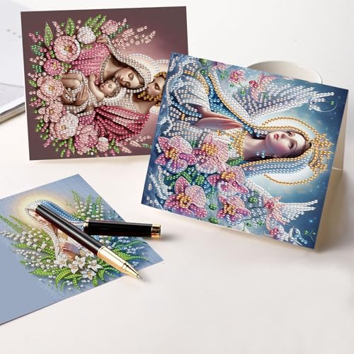 6 Pcs 5D Rhinestone Painting Greeting Cards Kits, Handmade Diamond Art Greeting Cards with Envelopes Holographic Laser Effect DIY Diamond Art Crafts Birthday Cards for Festival Celebrations (Religion)