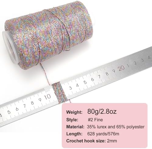 Metallic Crochet Thread, 80g Lurex Yarn for Charms(Neon)