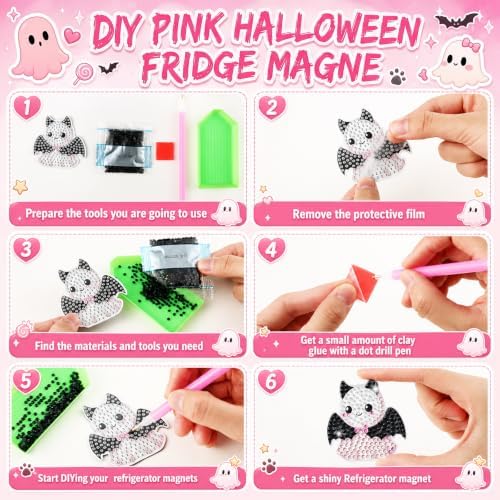 Motipuns 30 Pcs Diamond Magnets,Halloween Ghost,Pink
